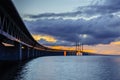 Sunset behind the ÃËresund Bridge Royalty Free Stock Photo