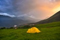 Sunset at Beiny mountain camp with tourist tent Royalty Free Stock Photo