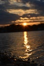 Sunset in Belgrade on lake Ada