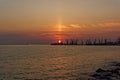 Sunset in Berdyansk Commercial Sea Port Azov sea Royalty Free Stock Photo
