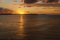 Sunset from a Galician beach, Galicia, Spain. Royalty Free Stock Photo