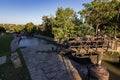 Sunset in Beziers town in the Canal du Midi (France)