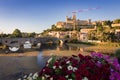 Sunset in Beziers town in the Canal du Midi (France)