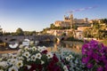 Sunset in Beziers town in the Canal du Midi (France)