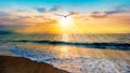 Sunset Bird Flying Silhouette Soaring Inspiration Colorful Beautiful Sky Uplifting Hope Royalty Free Stock Photo