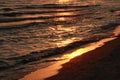 Sunset. Black Sea. Kinburn Spit. Beach. Brown water. Royalty Free Stock Photo