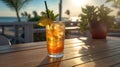 Sunset Bliss: Savoring a Non-Alcoholic Longrink on the Beach Royalty Free Stock Photo