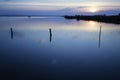 Sunset on blue lake, calm concept