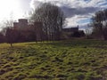 Sunset and blue sky on the abandoned power station, nature reclaims