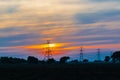 Sunset , Blue Sky and Electricity Towers Royalty Free Stock Photo