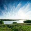 Sunset in blue sky over river Royalty Free Stock Photo