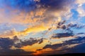 At sunset, the blue sky and yellow clouds complement each other.