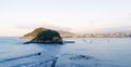 Sunset on the blue waters of La Concha beach, city of Donostia - San Sebastian, Euskadi Royalty Free Stock Photo