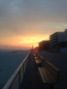 Sunset on Boardwalk on Long Beach.