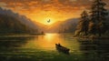 Sunset Boat Ride on a Serene Lake