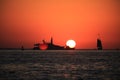 Sunset, boat, sail