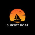 Sunset Boat silhouette logo design with dark backgrounds, sailboat vector sign symbol