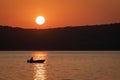 Sunset. Boat in Trinity Bay. Royalty Free Stock Photo