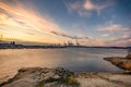 Sunset at boat yard and cranes. gothenburg,Sweden 2017 Royalty Free Stock Photo