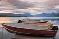 Sunset Boats on Lake McDonald, Glacier Royalty Free Stock Photo