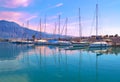 Sunset boats reflection at Kalamata Greece