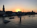 Sunset with boats and the skyline from Kampen