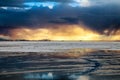 Sunset salt flats lake Royalty Free Stock Photo