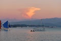 Sunset on Boracay island. Sailing and other traditional boats with tourists on the sea against the background of the Royalty Free Stock Photo