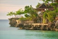 Sunset on Boracay island. Sailing and other traditional boats with tourists on the sea against the background of the Royalty Free Stock Photo