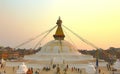 Sunset at the boudhanath stupa kathmandu nepal Royalty Free Stock Photo