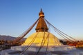 Sunset at the Boudhanath stupa Kathmandu Nepal. Royalty Free Stock Photo