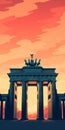 Sunset At Brandenburg Gate: A Neo-pop Iconography Desktop Wallpaper