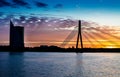 Sunset bridge river Daugava Riga