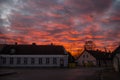 Sunset with bright dramatic sky in Kuldiga town, Latvia Royalty Free Stock Photo