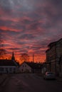 Sunset with bright dramatic sky in Kuldiga town, Latvia Royalty Free Stock Photo