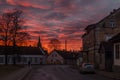 Sunset with bright dramatic sky in Kuldiga town, Latvia Royalty Free Stock Photo