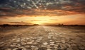 Sunset on the broken roads in the desert background Royalty Free Stock Photo