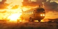 Sunset Bus Epic Fantasy Artwork HighRes Image Background Wallpaper Royalty Free Stock Photo