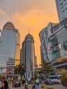 Sunset in the busy Jakarta street Royalty Free Stock Photo