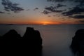 Sunset. Byrum raukar on Swedish Island Oland: Spectacular limestone formations, selective focus