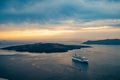 Sunset at Caldera, Panoramic View Santorini Island in Greece, Shot from Thira Royalty Free Stock Photo