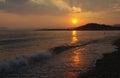 Sunset on the Calis Beach on the Aegean Sea Royalty Free Stock Photo