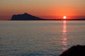 Sunset from Calpe with silhouette of the Sierra Helada of Benidorm Royalty Free Stock Photo
