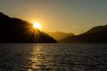 Sunset in a lake with mountains of Patagonia Royalty Free Stock Photo