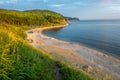 Sunset camping view on the beach of isle Putyatin Royalty Free Stock Photo