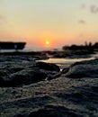 sunset at Canggu Beach, Bali when the tide is low Royalty Free Stock Photo
