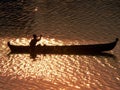 Sunset Canoeist Irrawaddy River Royalty Free Stock Photo