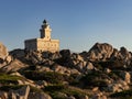 Sunset at the Capotesta Lighthouse in Sardinia Royalty Free Stock Photo