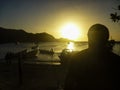 Sunset at the Caribbean Bay of Taganga in Colombia