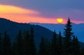 Sunset in Carpathian mountains. Near Dragobrat village, Ukraine